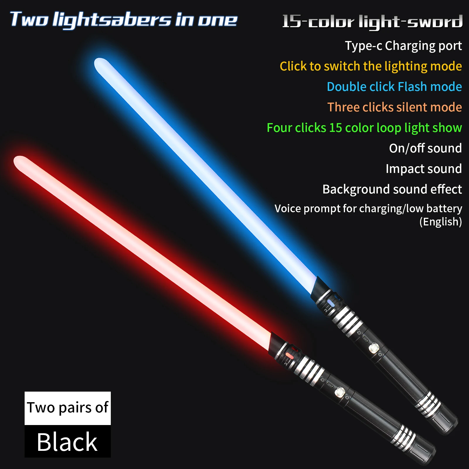 金属ハンドル RGB コスプレ両刃ライトセーバーレーザー剣 15 色変更 LED 切り替え可能な音と光男の子女の子ギフト用