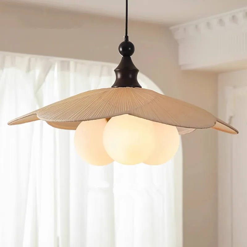 French Retro Bedroom Pendant Light Atmosphere Of Antique Style Fabric Wabi Sabi Style Glass Magic