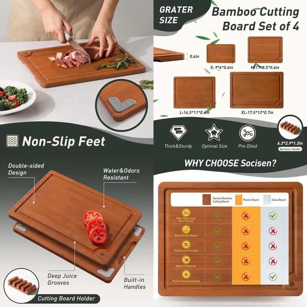 Non-Slip Bamboo Cutting Board Set with Holder - Perfect Father's Day Gift for Dad, Papa, or Poppy