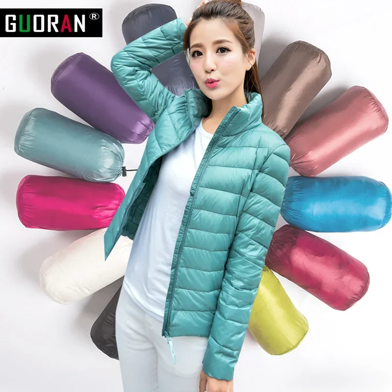 Down jacket women's thin Korean version stand-up collar short Korean version fattening plus size white duck down