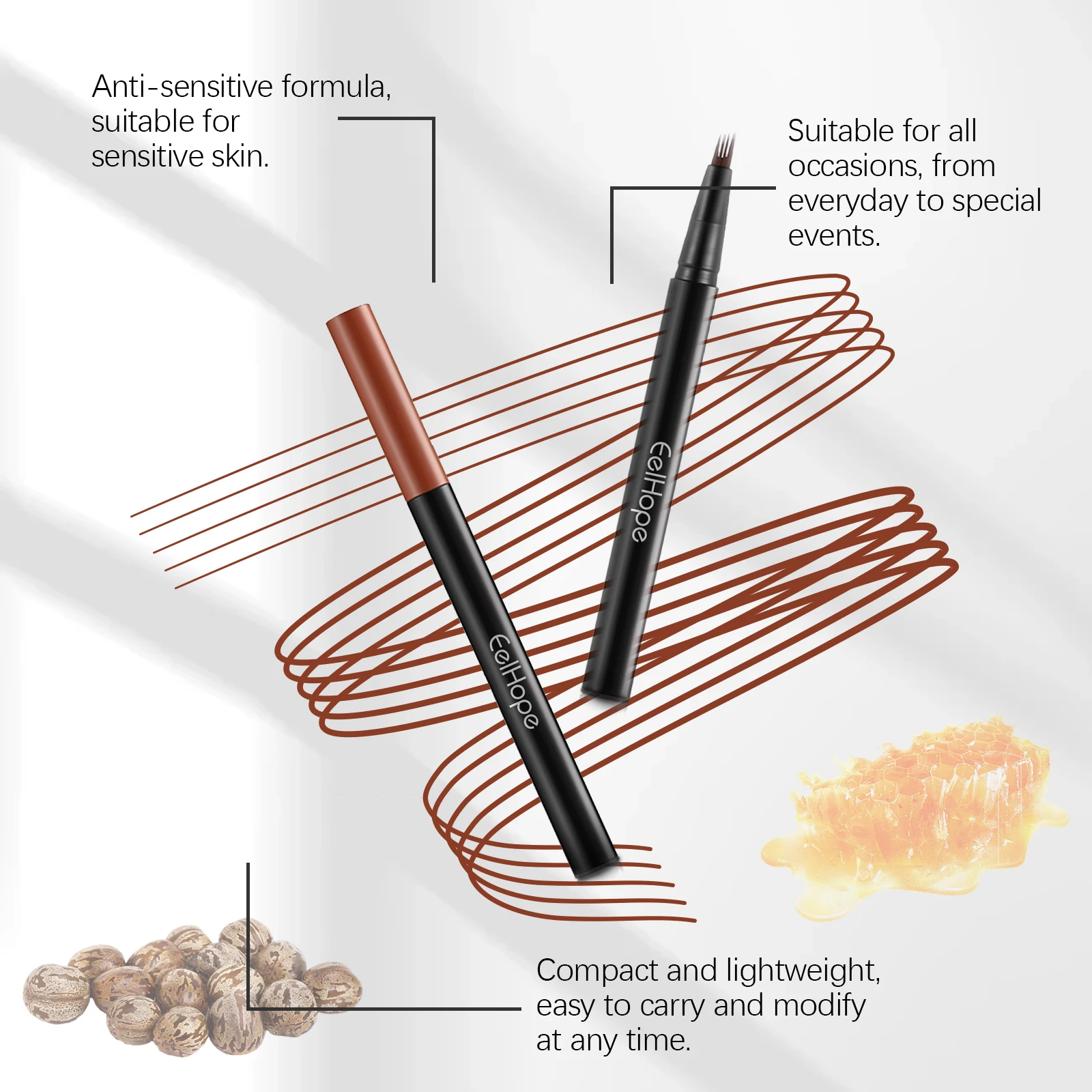 Eyebrow Pencil Ultra Fine 4 Claw Design Natural Brow Shape Long-Lasting Waterproof Sweatproof Beginner-Friendly Portable Black