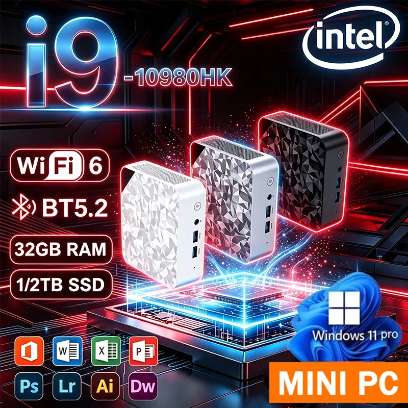 Mini PC Intel i9 10980HK 16GBRAM Large SSD 4K WiFi6 BT5.2 Multiple Appearance Options For Study Studio Entertainment Work Win 11