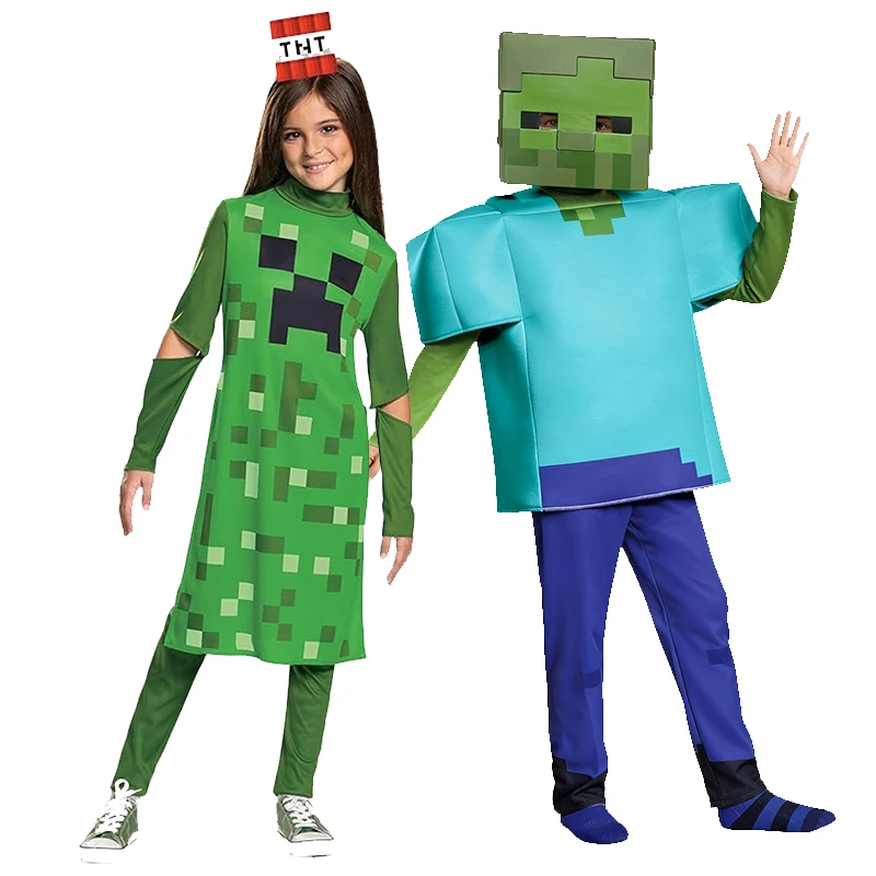 2026 pourim enfant fille vert Creeper Halloween déguisement enfant en bas âge garçons jeu monde Steve Zombie Costume