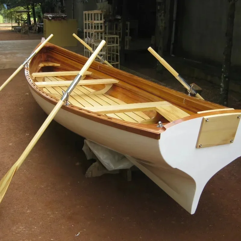Handcrafted 4m Wooden Inflatable Boat Real Whitehall Painted Paddles for Lake Fishing and Canoe/Kayaking Adventures