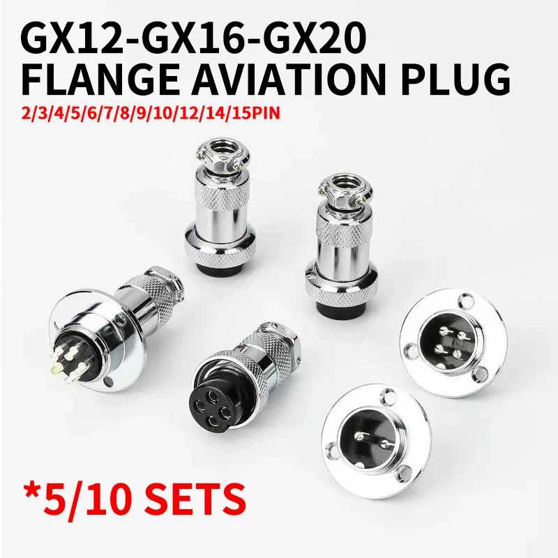 5/10sets GX12 16 20 Flange mounting 3-hole fixing aviation connector plug&socket 2/3/4/5/6/7/8/9/10/12/14pin circular connectors