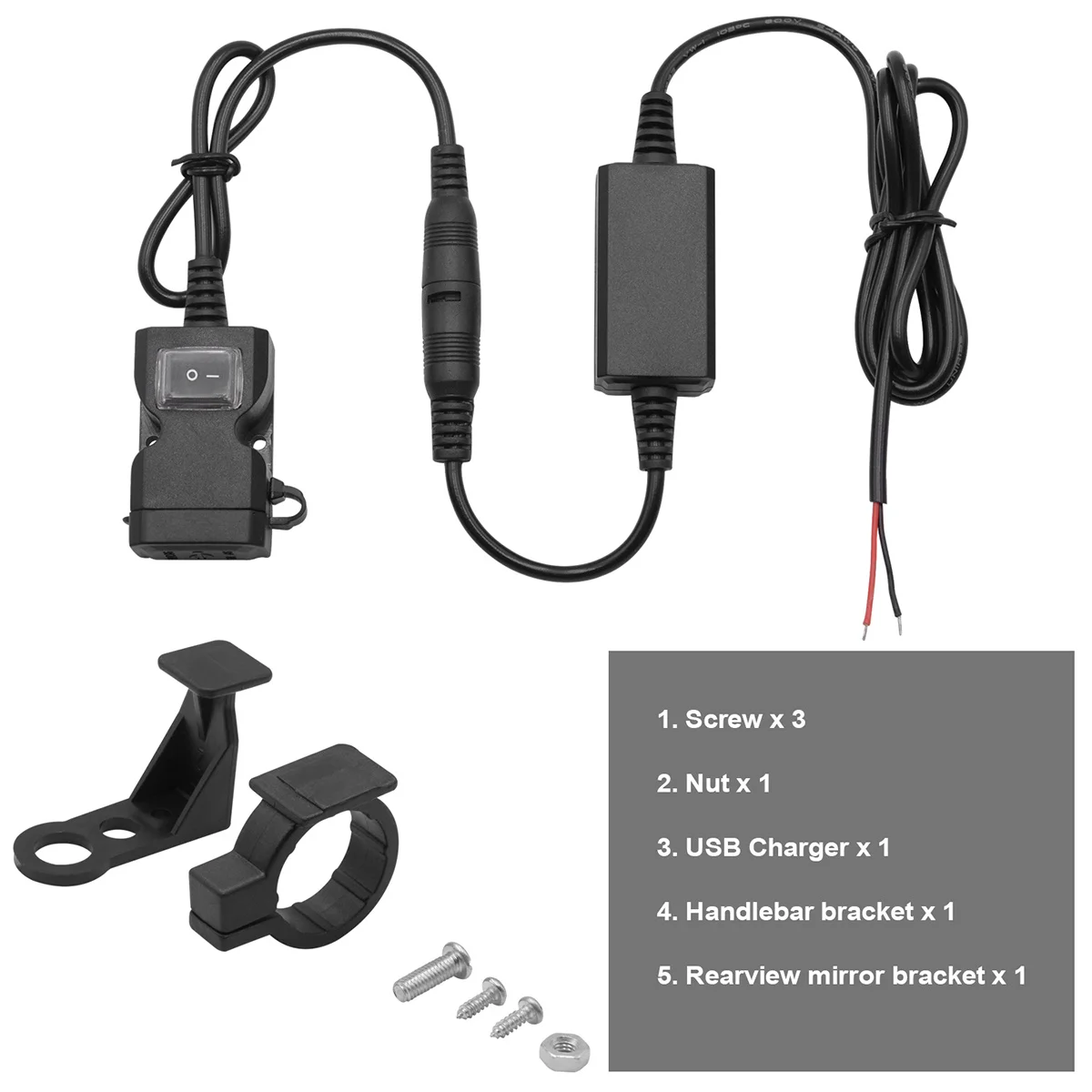 

USB Motorcycle Black Waterproof Dual Ports 3.1a Fast Charging Power Socket Switch for Handlebar Rear Mirror Motorcycle