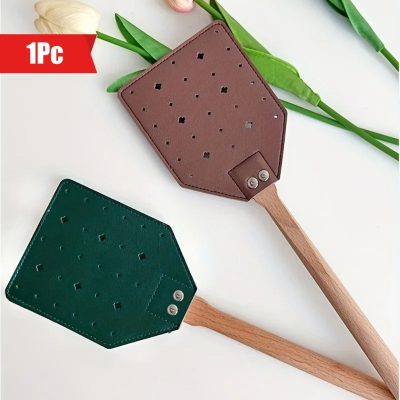 1PC Sturdy Leather Fly Swatter, Heavy-duty with Durable Wooden Handle, Household Summer Mosquito, Manual