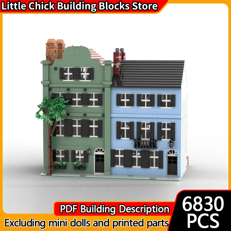 

City Street View Model MOC Building Bricks Rainbow Row House Modular Technology Children Holiday Gifts Assemble Toys Suit