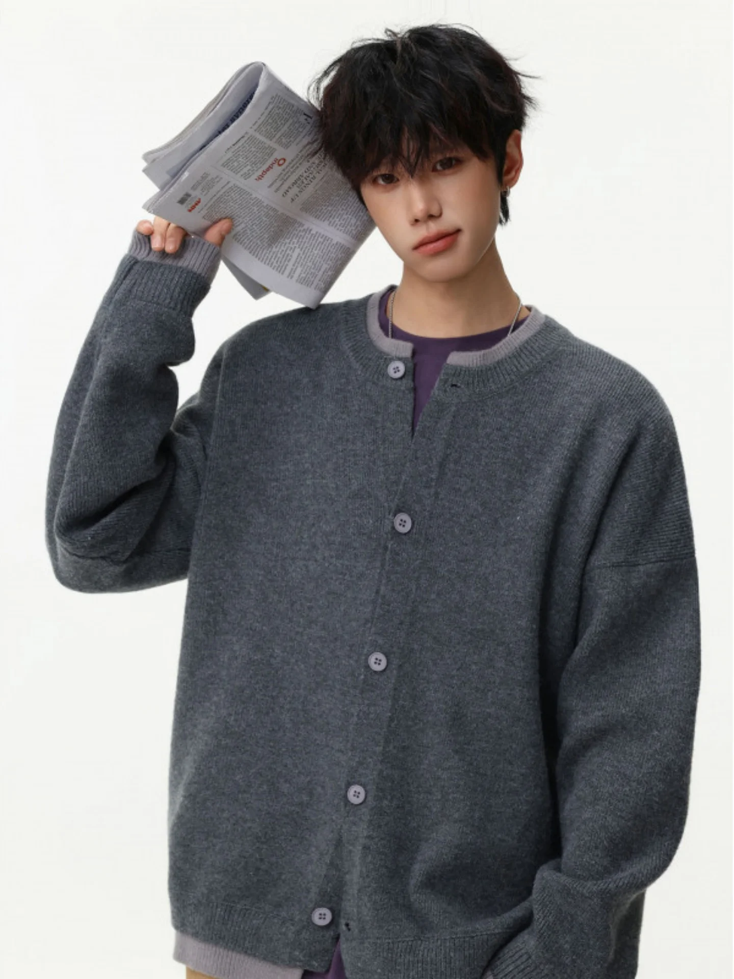 

Loose Knitted Cardigan Sweater Men's Lazy Sle American Retro Fake Two-Piece Top Autumn Winter Soft Comfortable Button-Up Coat