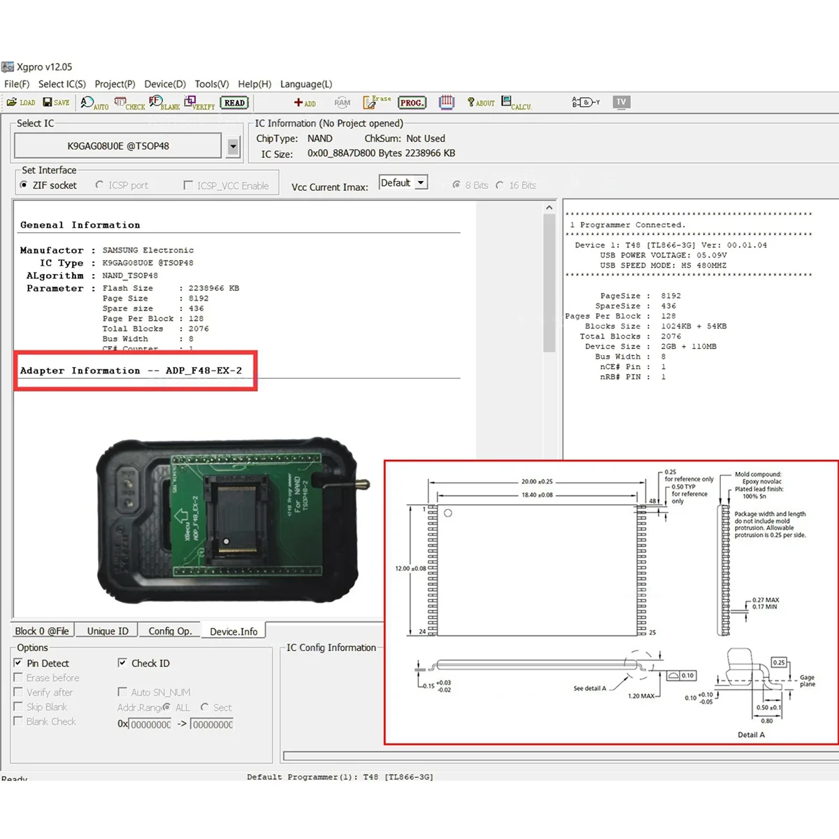 ADP F48 EX-2 TSOP48 T48 adattatore programmatore Burning NAND