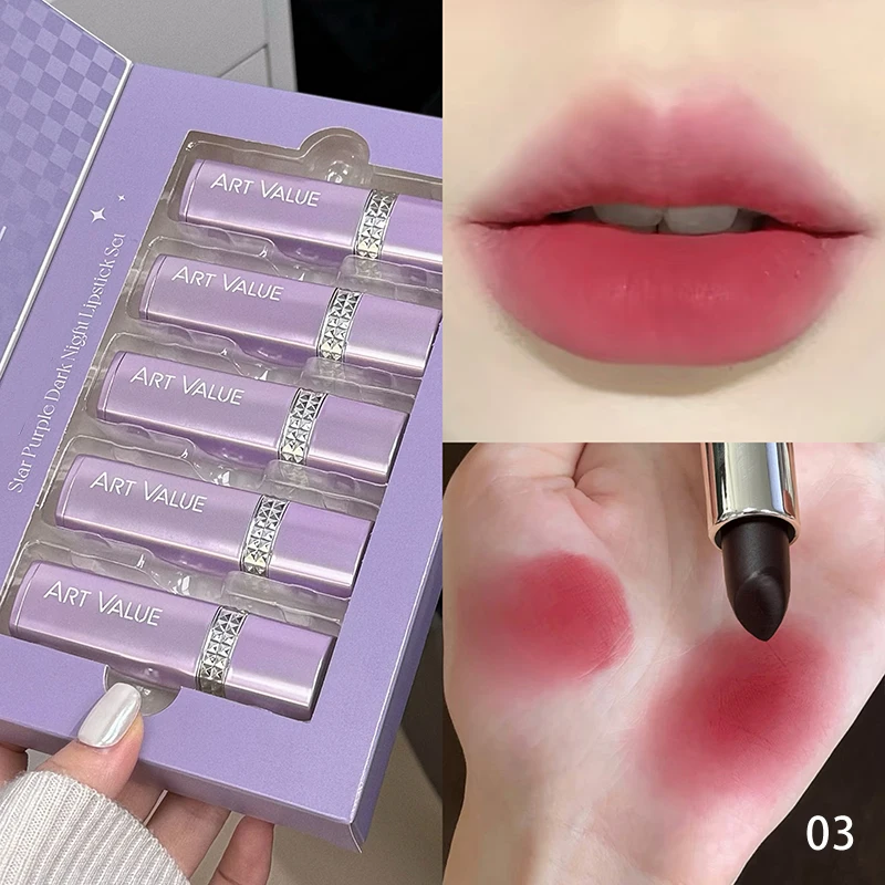 Set di rossetti Star Purple Dark Night Velluto opaco liscio Applicare effetto trucco naturale facile da colorare