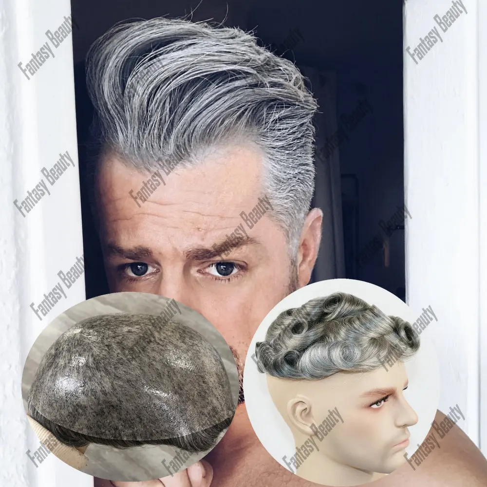 Full Skin PU Toupee para homens, peruca de cabelo humano, sistema capilar de substituição capilar, peças de cabelo, perucas para homens