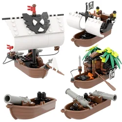 City Creativity Medieval Sailboats Drifting Raft Pirate Gunboat Desktop Ornaments Assemble Building Blocks Bricks Toys Gift