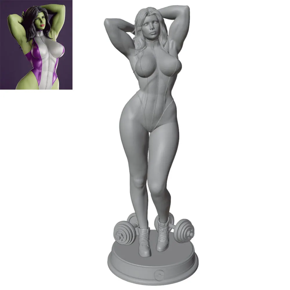 1/24Confident Fitness Girl Resin Model Kits GK Miniature 3D Printed Gray Figurine DIY Doll Collection Unassembled And Unpainted