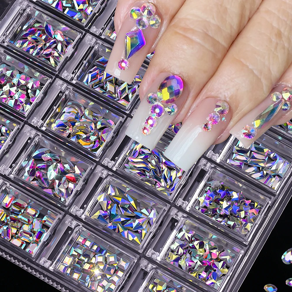 400 قطعة AB الفاخرة حجر مسطح الأحجار الكريمة مسمار الراين 20 شبكات غير النظامية الزجاج الكريستال الماس مسمار الفن الديكور مانيكير أجزاء