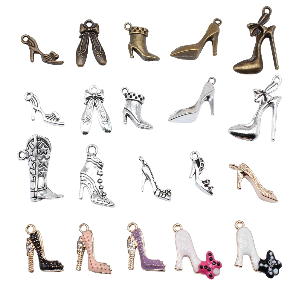 10 sztuk damskie buty Charms wysokie obcasy sandały buty haftowane buty Charms dla DIY bransoletka Making brelok do kluczy Making