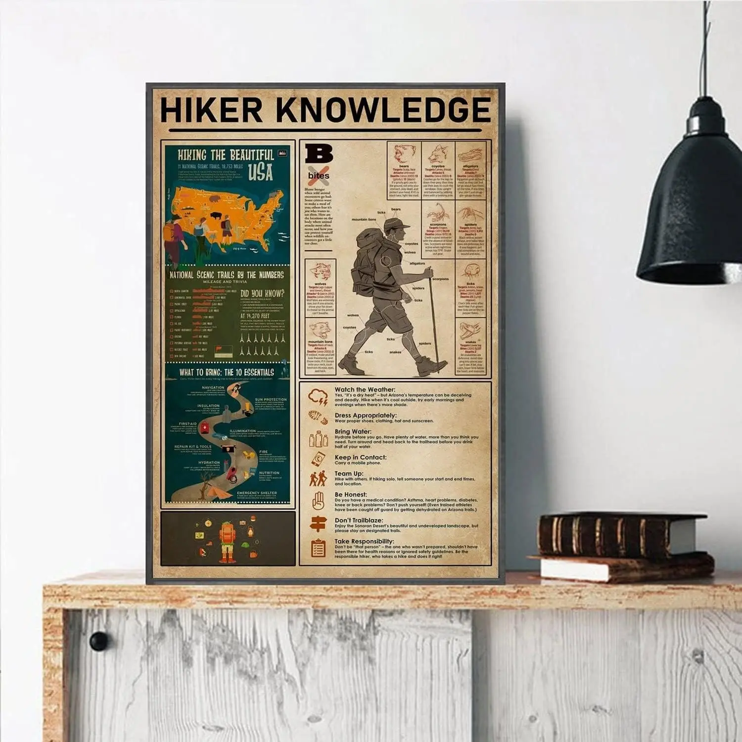 Affiche vintage en métal sur le thème de la connaissance de la randonnée, Affiche de randonnée, Cadeau de randonnée, Impression sur le thème de la randonnée, Cadeaux pour randonneurs, Décoration murale de randonnée, Panneau