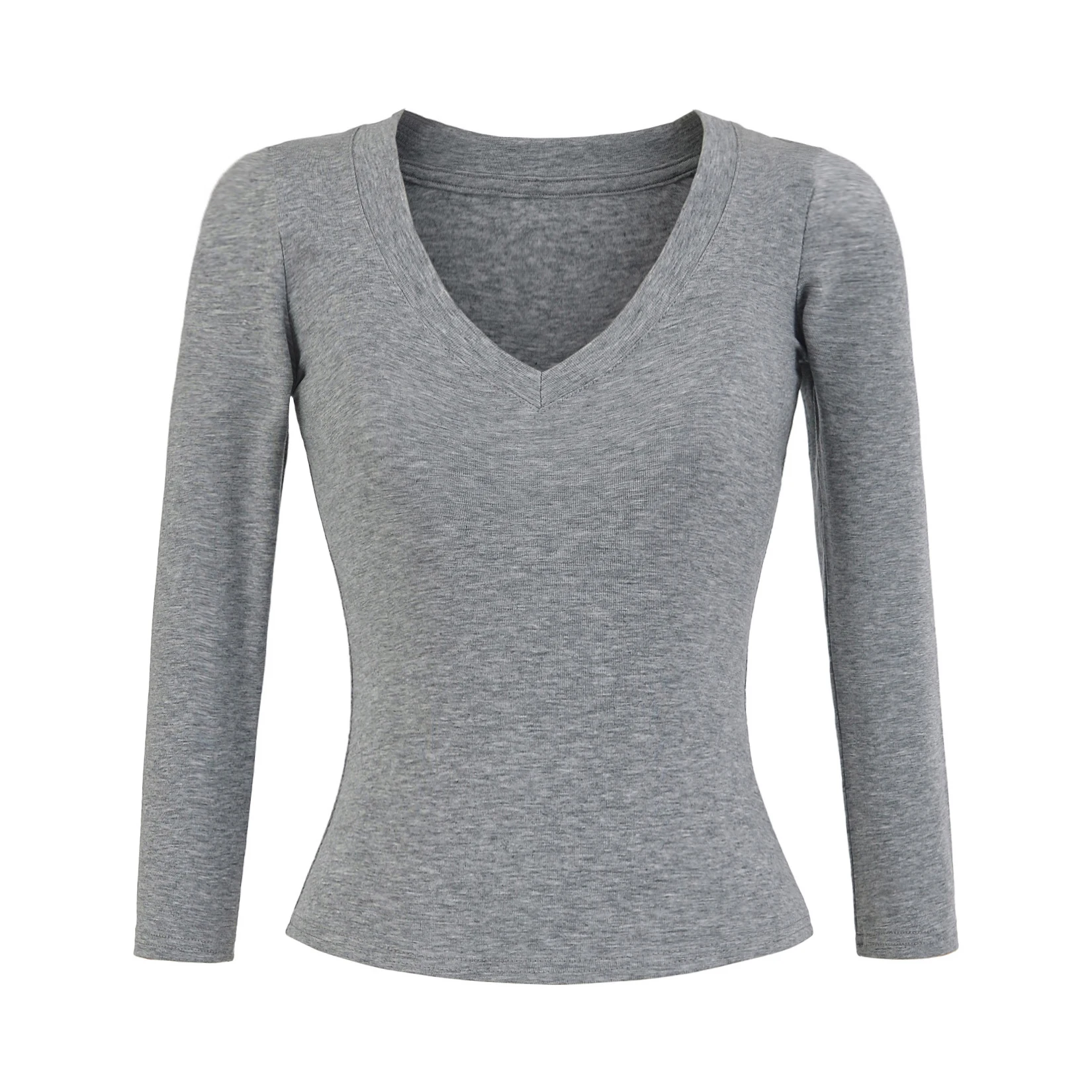 

Seven Sleeve V-neck Top Solid Color Fashionable Clothing Stretch 2025 New Women Tops Sexy Pullover Bottoming Blouses T-shirt