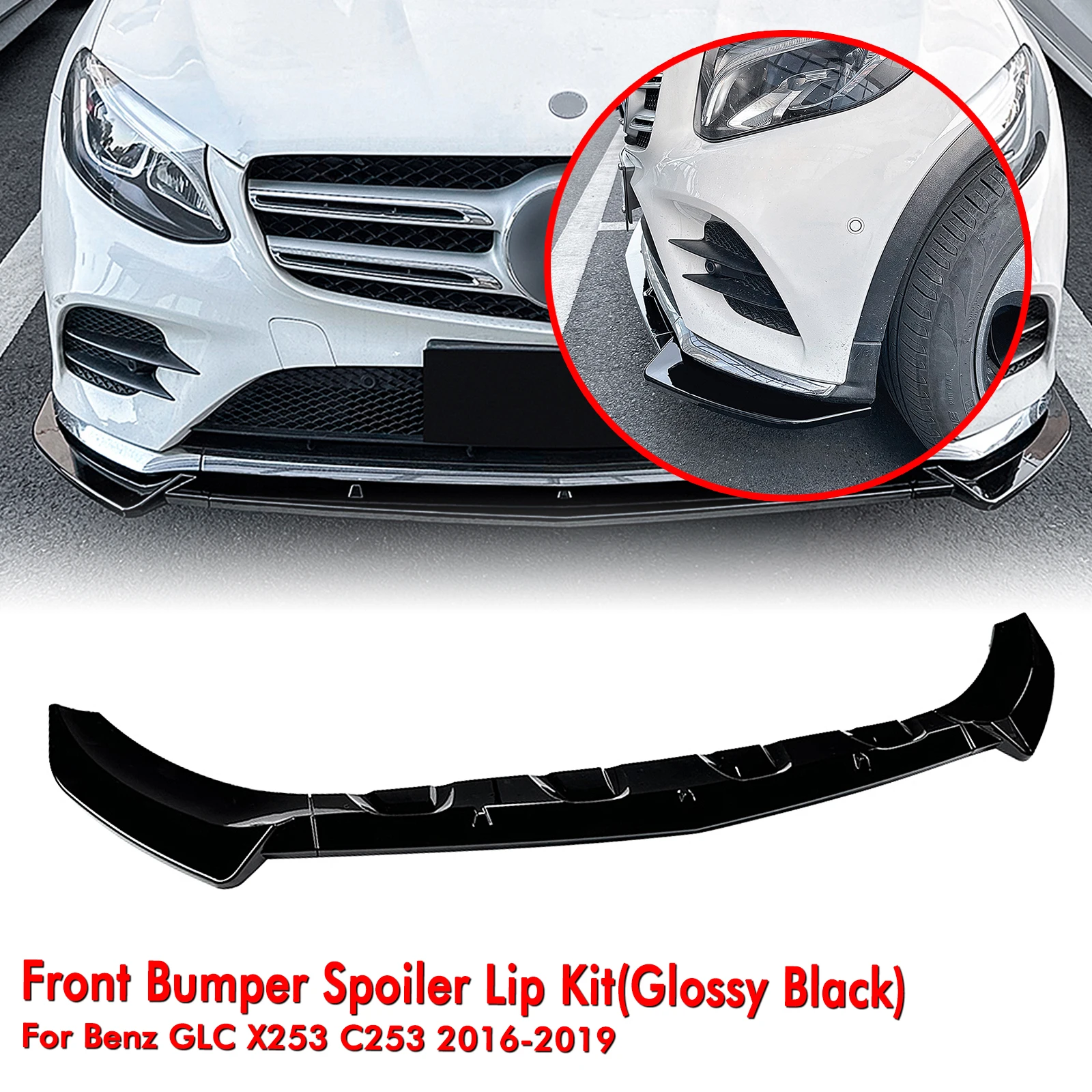 

For Mercedes Benz GLC Class X253 C253 2016-2019 Front Bumper Spoiler Lip Carbon Fiber Look/Gloss Black Lower Splitter Protector