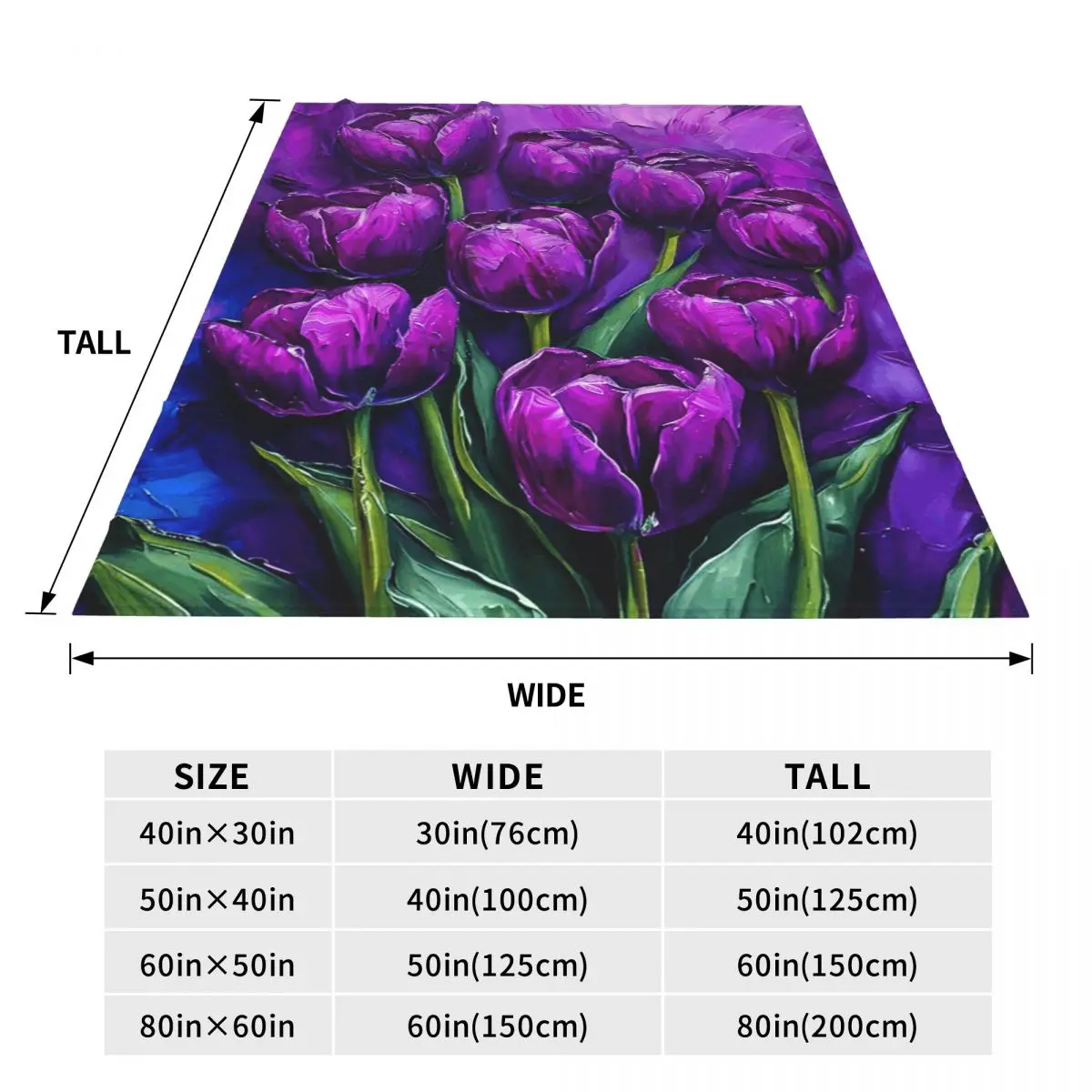 Purple Tulip Oil Painting Print Blankets Soft Warm Flannel Throw Blanket Cover for Bed Travel Home Sofa