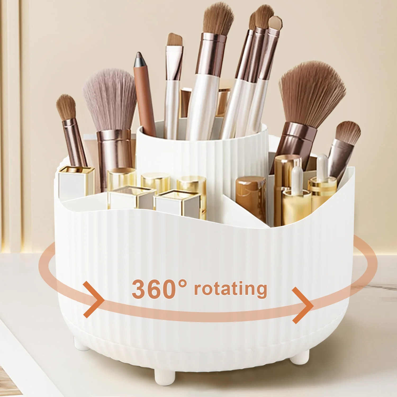 

360° Rotating Organizer 5 Slot Makeup Brushes Holder Multi-Functional Desk Storage Cosmetics Storage for Vanity Desktop Bathroom