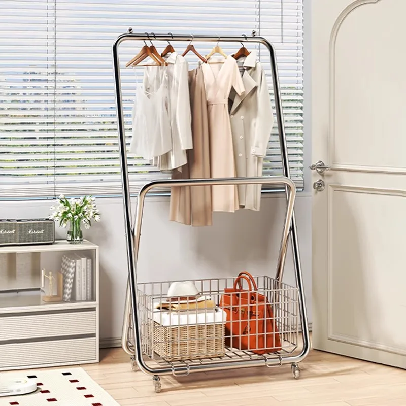 

Movable Drying Racks Folding Bedroom Balcony Hanger Simple Modern Versatile Hangers Save Space Steel Storage Rack Portable