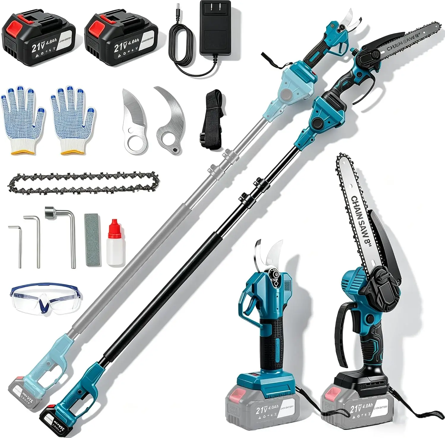Cordless Brushless Pole Saw and Pruning Shears, 4-in-1 Combo with 14.5 Ft Max Reach