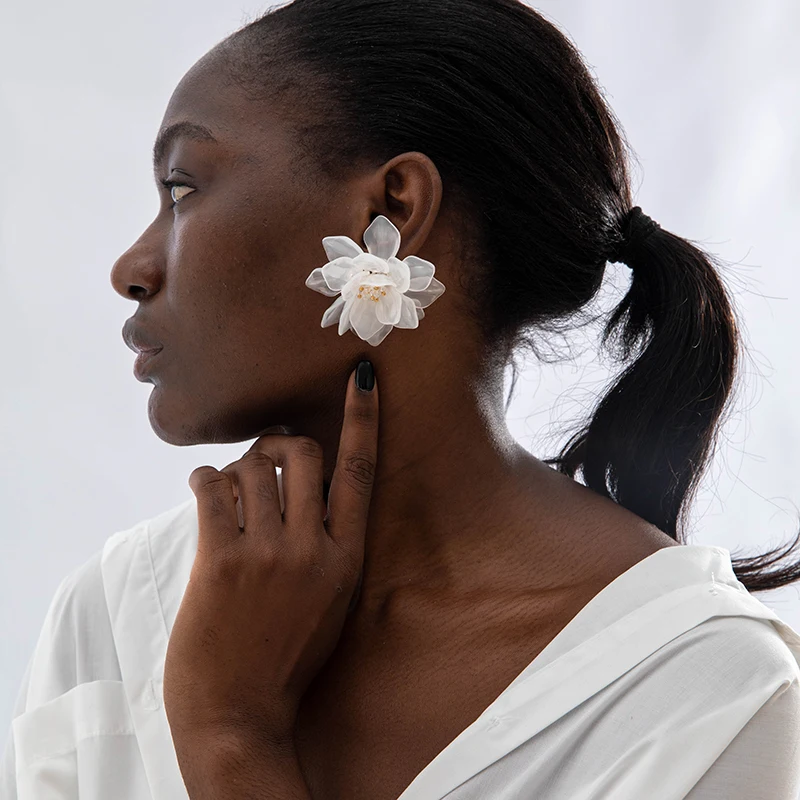 Tocona Korea Colorful Transparent Flower Stud Earrings for Women New Cute Sweet Acrylic Big Floral Earring Trendy Jewelry image 2
