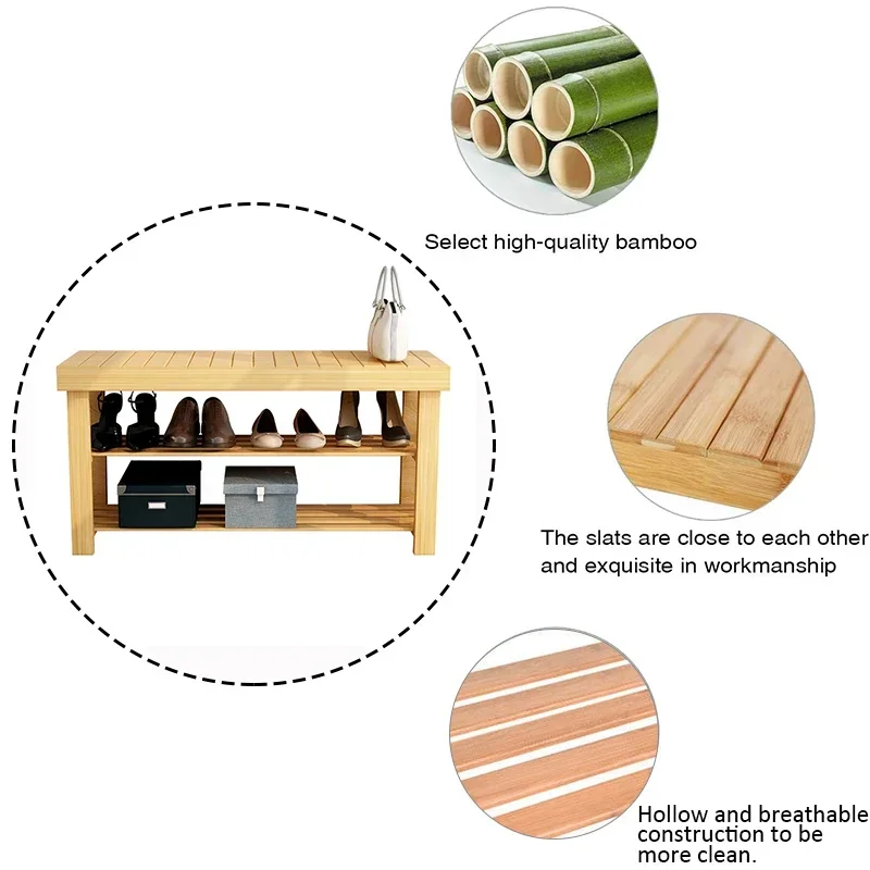 Bamboo Stool Shoe Rack, Wood Shoe Hanger, Bench Organizer, Entryway Storage Shoes Cabinet