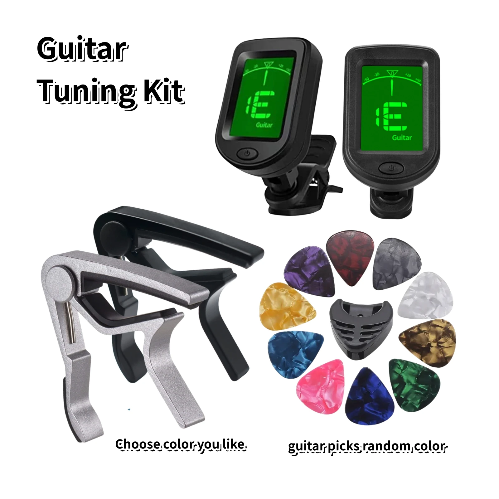 Guitar Beginner Accessories Set Guitar Capo Tuner Includes 10 picks (Random) Plectrum Holder - Perfect For Fast Accurate Tuning