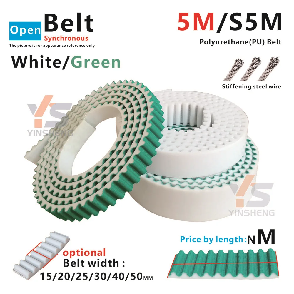 Ceinture HTD PolyVrOpen Syns.info avec tissu vert, fil d'acier S5M, ceinture PU, achat au mètre, automatisation d'ascenseur CNC, bricolage, 5m