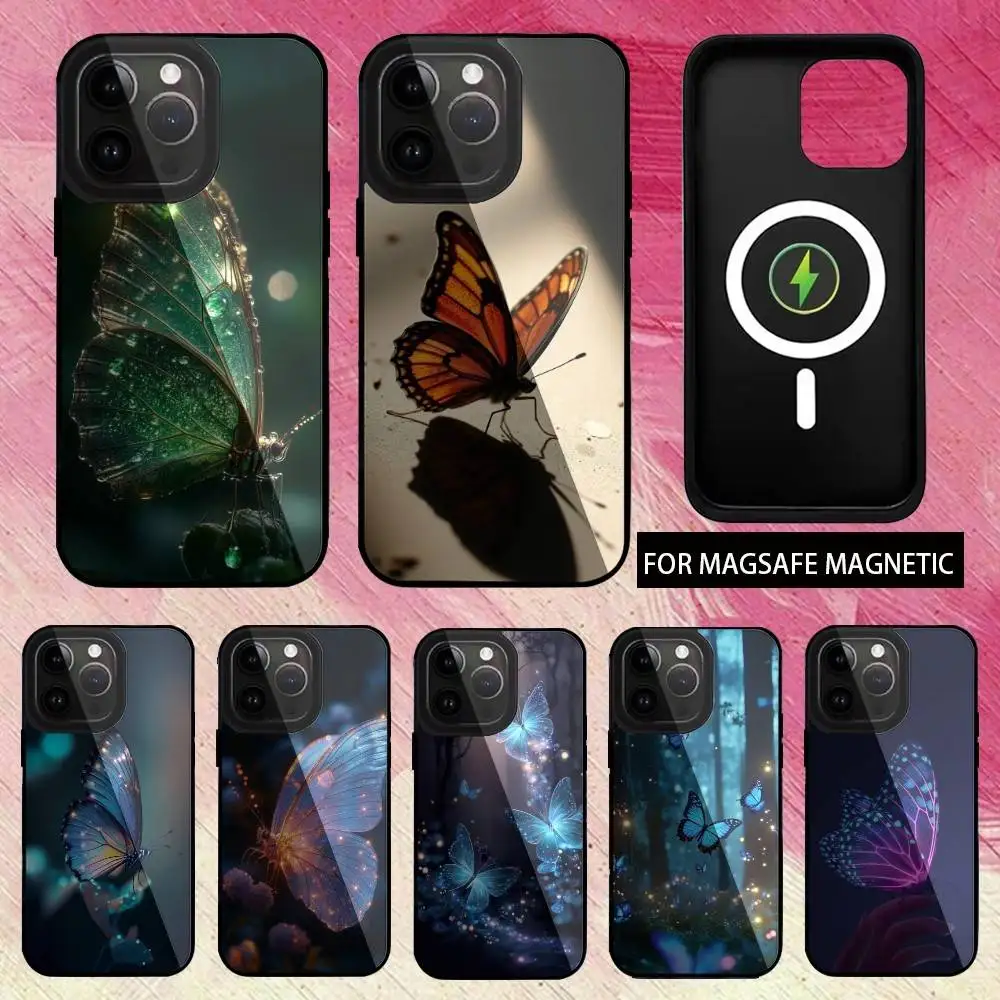 

Glow in the dark butterfly Phone Case For iPhone17,16,15,14,13,12,11 Plus,Pro Max Magnetic Magsafe Wireless Charging