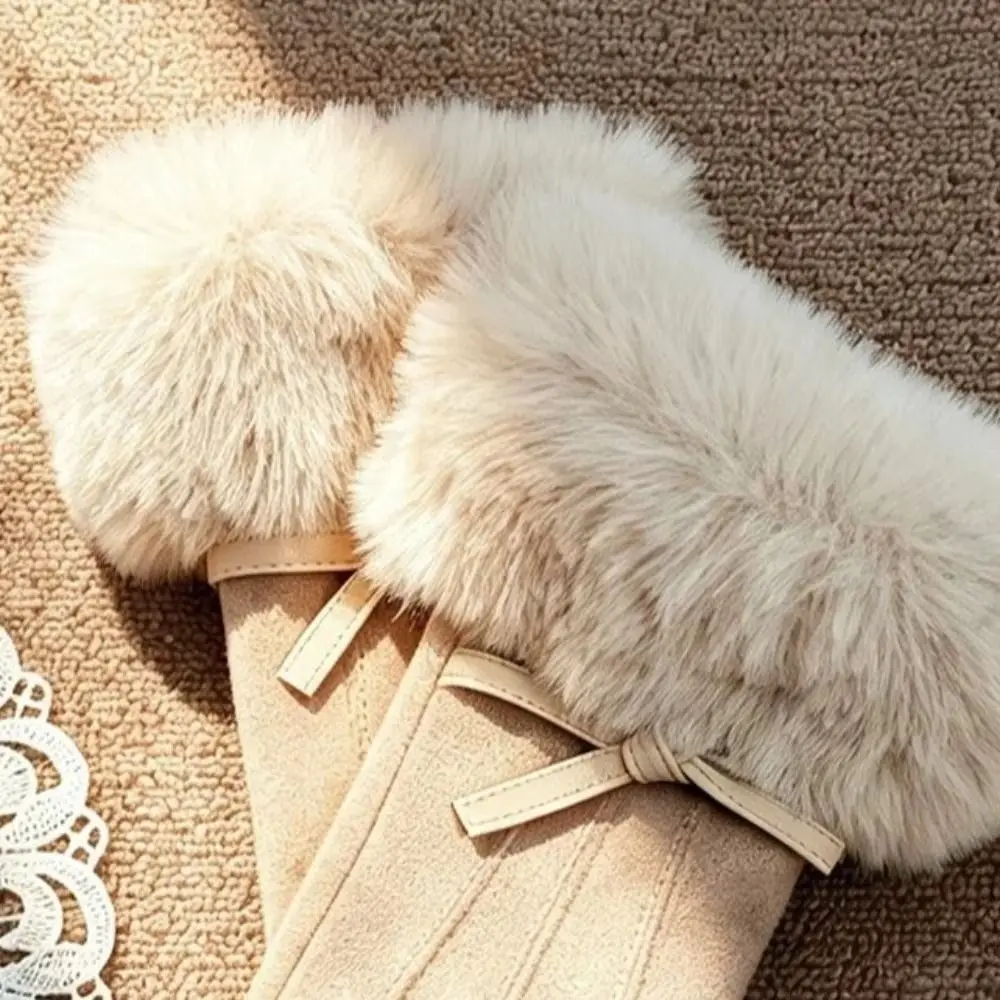 Fashion Warm Suede Gloves Faux Fur Cold-proof Full Finger Mittens Windproof Thicken Winter Women Gloves Cycling