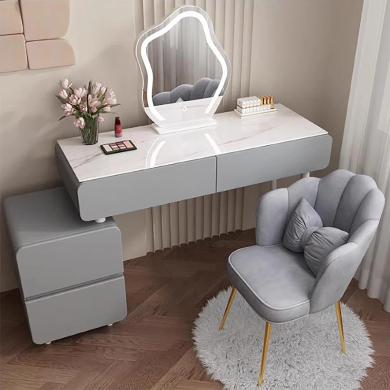 

Gray Minimalist Dressing Table Storage Nordic Luxury Modern Dressing Table Elegant Classic Table Coiffeuse Maquillage Furniture