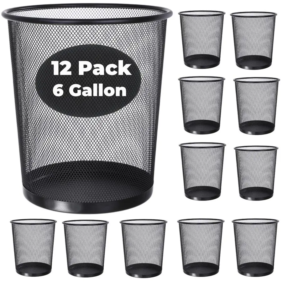 

6 Gallon Mesh Trash Cans,12Pack,Metal Wire Wastebaskets, Small Waste Basket Black Trash Can,Small Garbage Can,Recycling Garbage
