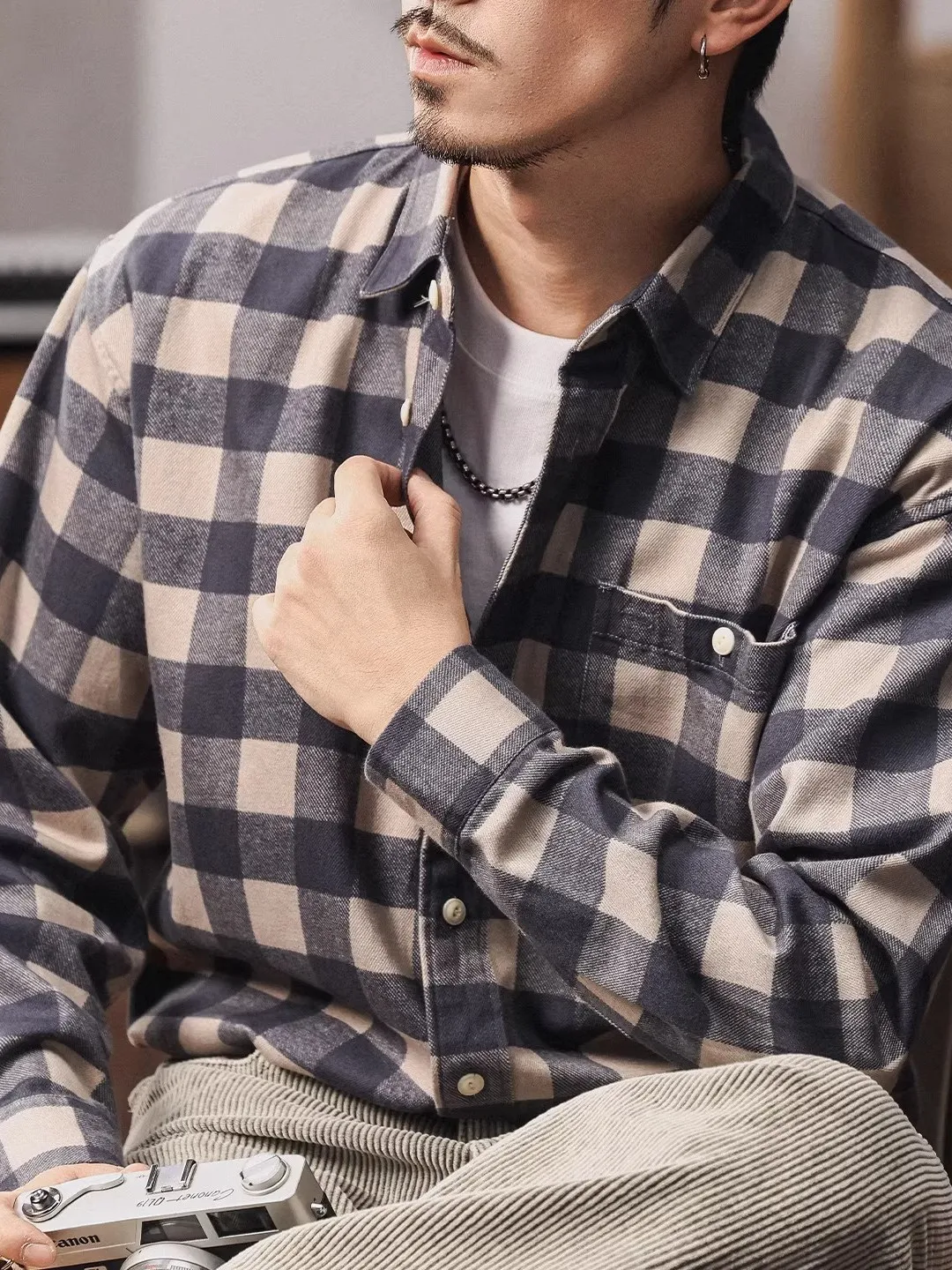 

Large Size Briti Retro Plaid Men's irt Spring Autumn Casual Loose Long Sve Breathable Comfortable Youth Faion