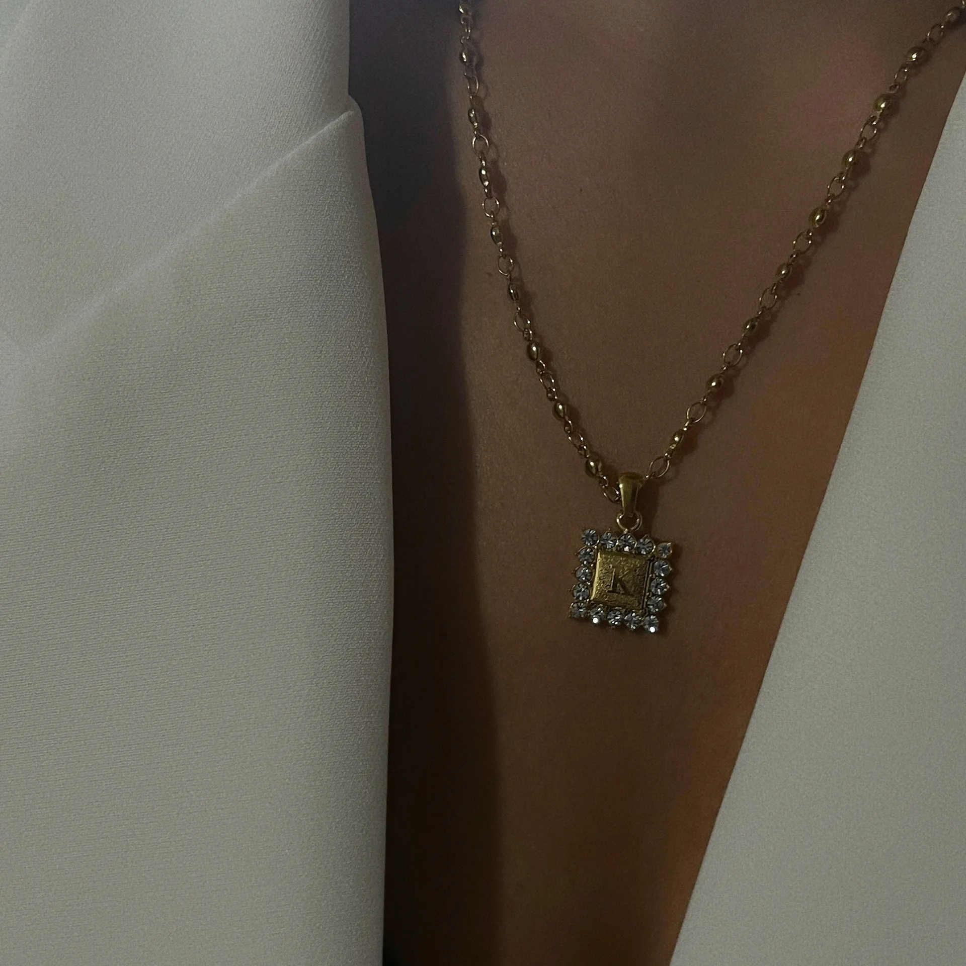 Vintage Edelstahl Ersten Halskette für Frauen Dainty Zirkon Intarsien Brief Choker Halskette Mode Schmuck Collier Femme – Detail 6