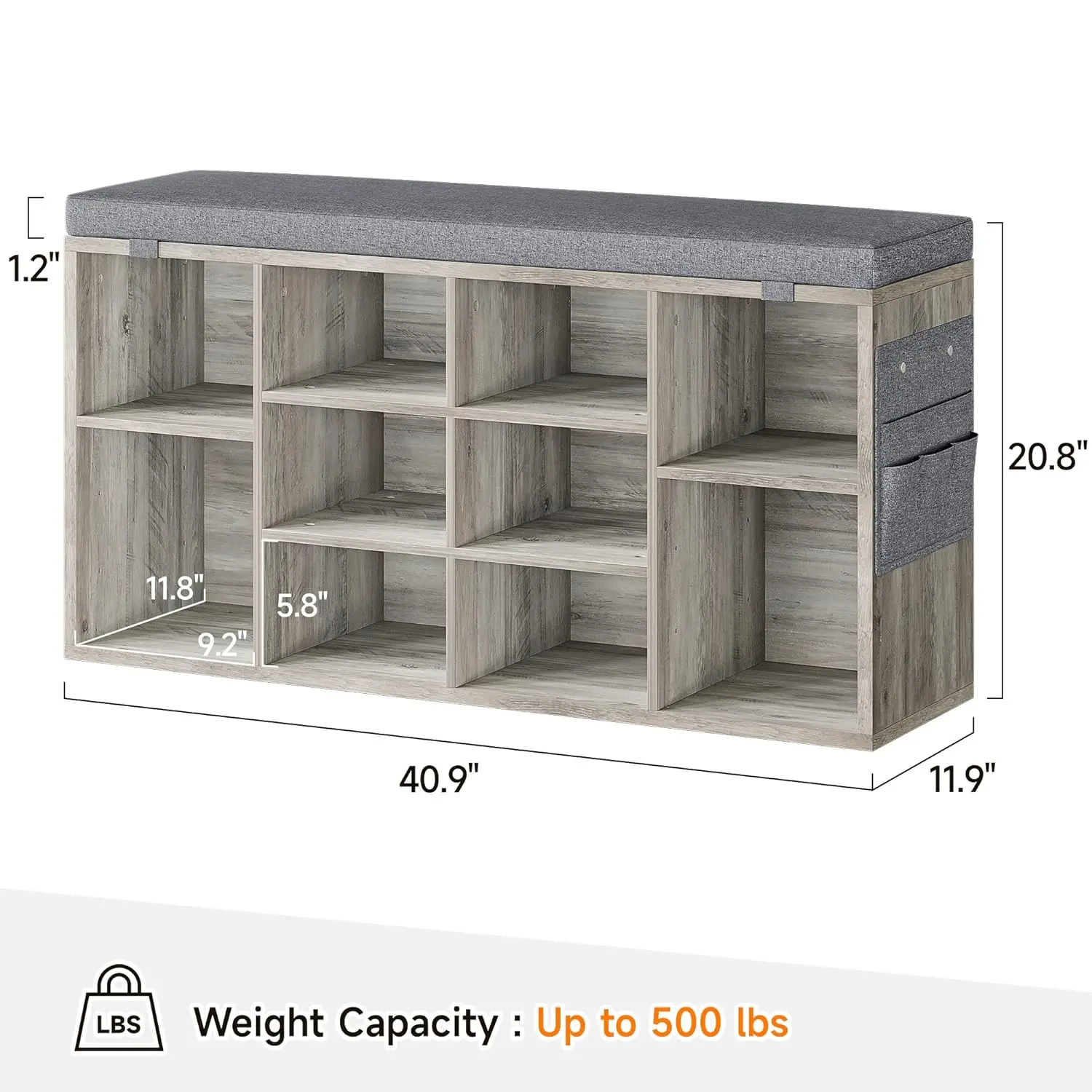 Alkmaar-Sapato Bench Entryway com pequeno Módulo Laser Cinza, CNC Plasma Router Tabela, Poeira Escova W Módulo Laser Madeira, 41"