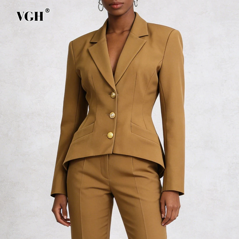 

Женские блейзеры VGH Design Sense, однотонные, с V-образным вырезом, длинными рукавами, на пуговицах, осенние, элегантные, короткие, модные, новый стиль
