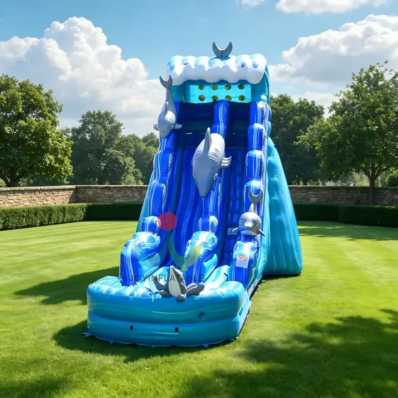 Commercial Grade Shark Waterslide Giant Sea Dolphin Inflatable Water Slide with Splash Pool Tailored for Adults Kids