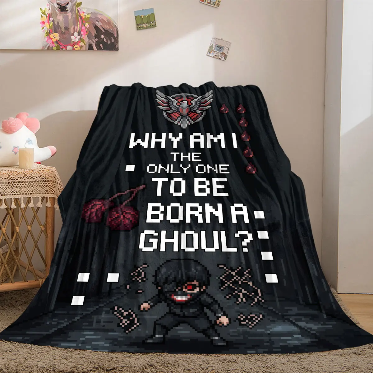 Tokyo Ghoul Vibrant 2D Print Flannel Blanket, Soft Cartoon Bedding for Sofa Bed, Outdoor Picnic Throw Mat_LIAN