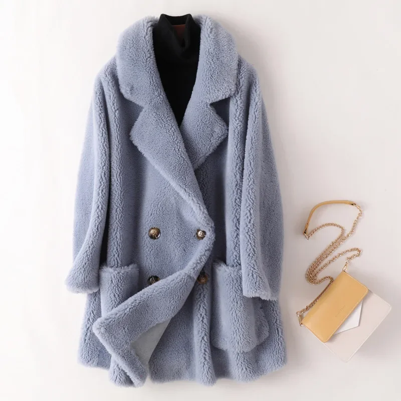 

Real Fur Coat High Quality Australian Womens Natural Wool Coats Thick Warm Elegant Loose Large Size Long Outwear For Women ZT187