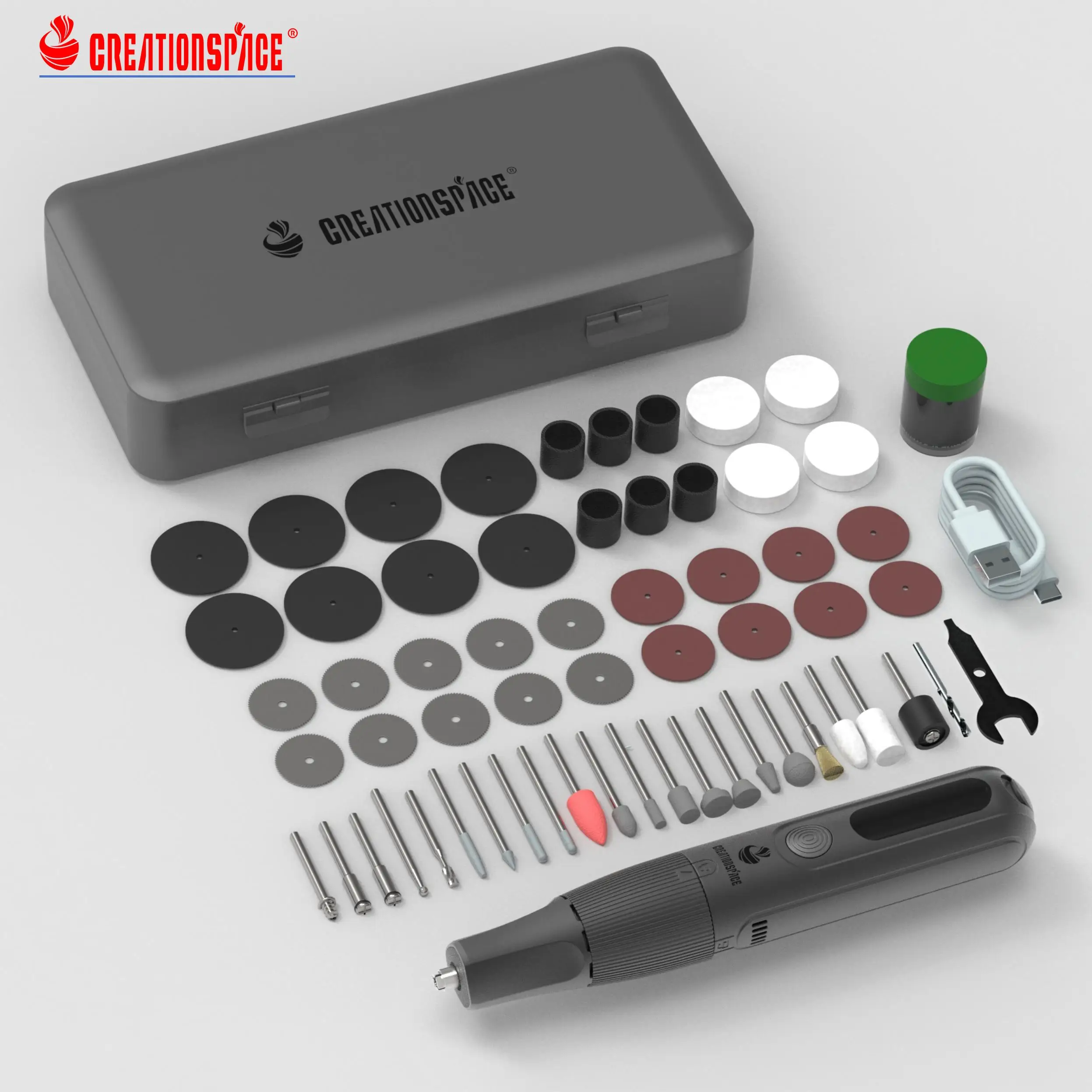 CREATIONSPACE 8V Cordless Rotary Tool, 5 Speeds, 65 Pcs Rotary Tool for Carving, Engraving, Sanding, Polishing and Cutting