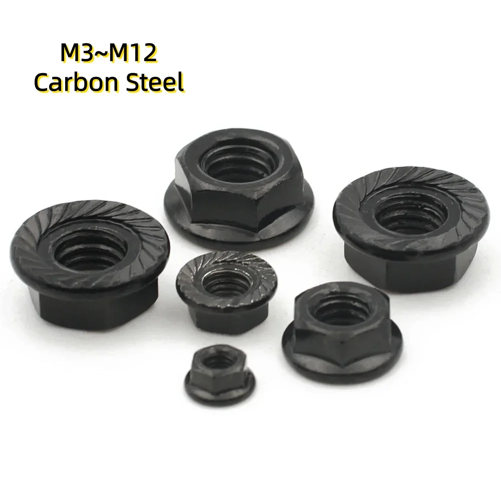 2-20pcs Black Carbon Steel Spinlock Hexagon Nut M3~M12 Hex Nut for DIY Hardware Home Improvement