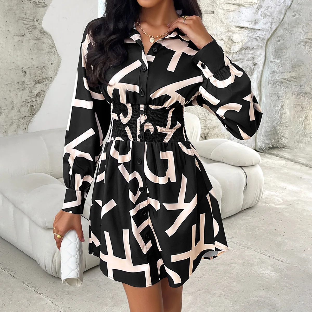 Elegant Office Lady Dress Long Sleeve Shirt Dress for Women Fashion Streetwear Autumn Dress Up Robe Female Clothing Vestidos