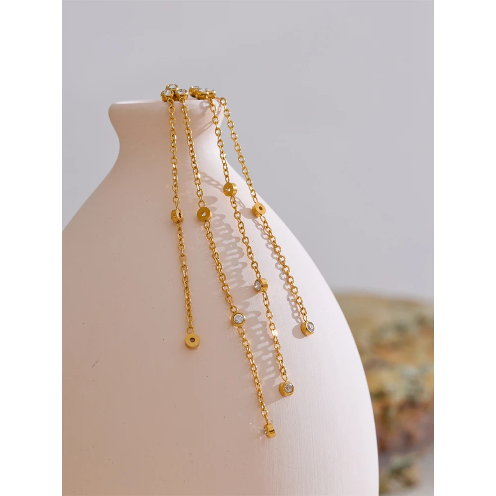Yhpup-pendientes colgantes con borlas largas para mujer, delicados, de acero inoxidable, con circonita, para uso diario, joyería de calidad