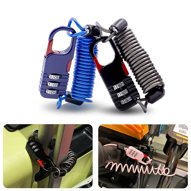 Bicycle Anti Theft Motorcycle Three Digit Password Combination Cable Wire Rope Helmet Lock Safety Rope Lock Bicycle Accessories