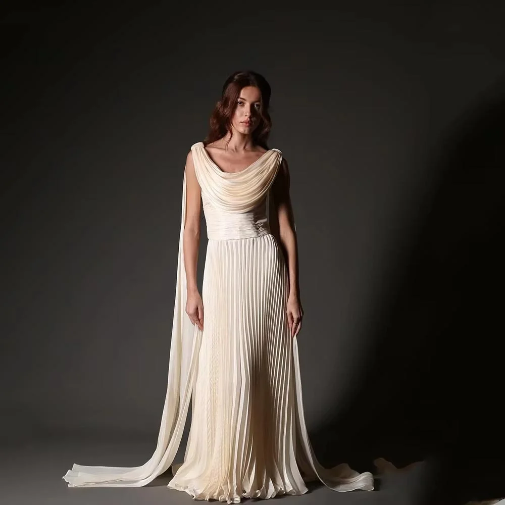 

Elegant Ruffles Evening Dress Charming Chiffon Sleeveless Prom Dress Exquisite O-neck Ruched Party Gown вечернее пла