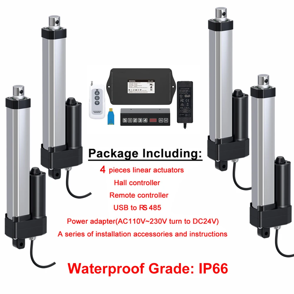 4Pieces Electrical Linear Actuators with HALL Synchronous Controller Set(1V4) Waterproof IP66 MAX4000N 50MM~1200MM Stroke