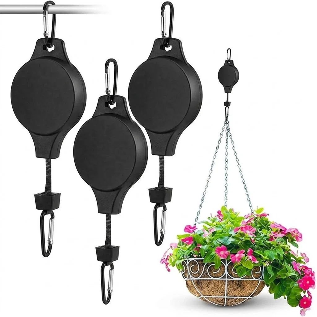 Heavy Duty Plant Hanger with Auto Lock Adjustable Hook Easy to Raise and Lower Plant Pulleys for Hanging Plants Indoor Outdoor